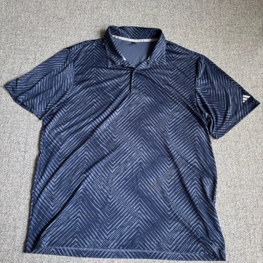 Adidas Polo Shirt Mens XL Navy Blue Chevron Zig‎ Zag Performance Golf Athletic